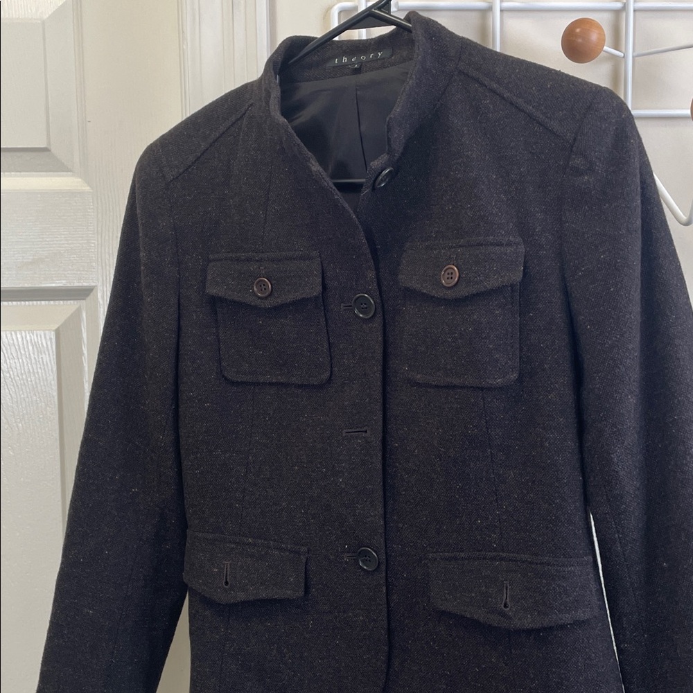Theory - Wool Blend Button Down Jacket - Brown - 8